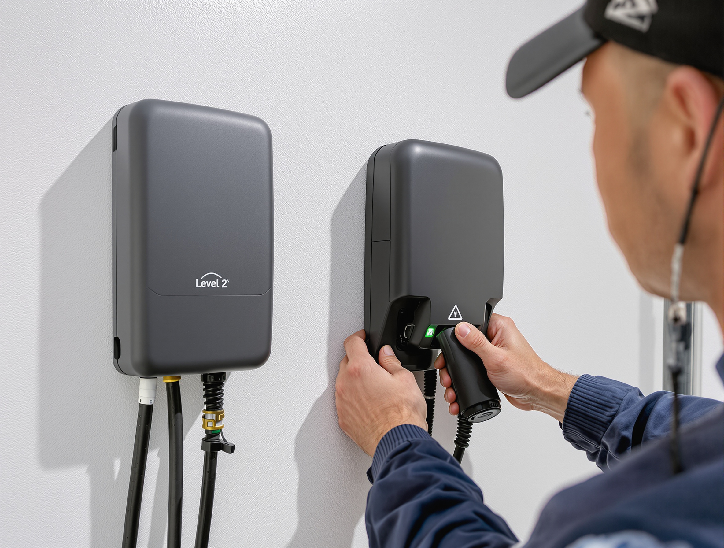 Electrician installing a Level 2 home EV charger